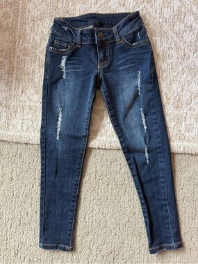 Kids Dark Blue Distressed Skinny Jeans 6